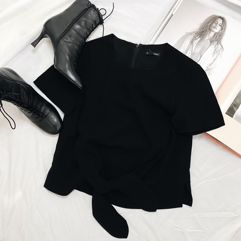 Club Monaco Black Tie-front Blouse